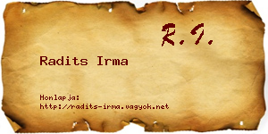 Radits Irma névjegykártya